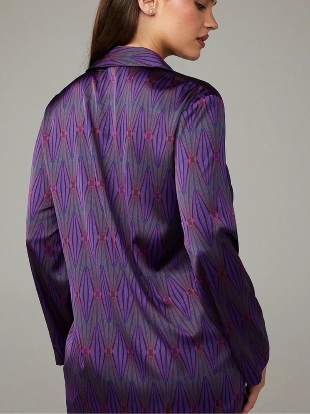 Savage X Fenty Rihanna Purple Geometric Diamond Print Satin Pajama Top small